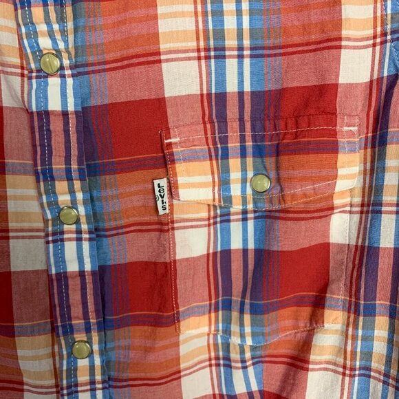 Levi's Red Plaid Western Pearl Snap Casual Button Down Shirt - Picture 5 of 8